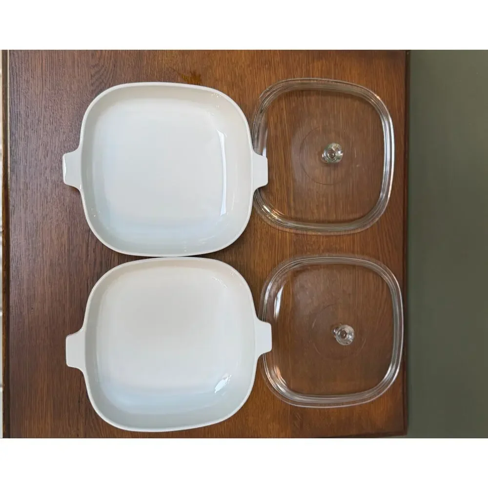 Set of 4 Vintage CorningWare Colonial House 11” Browning Skillets W/ Pyrex Lids
